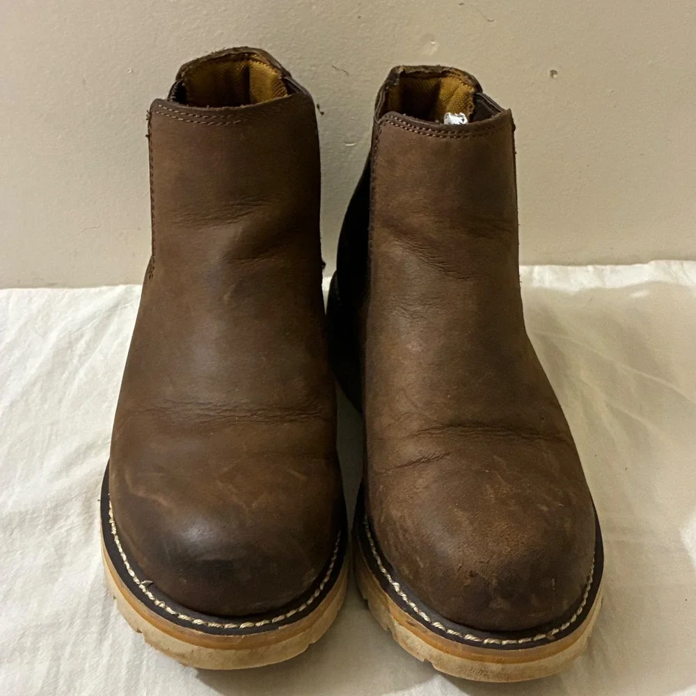 Carhartt Size 8.5 Wedge‎ Sole Chelsea Boots Brown Leather Slip On FW5025-W